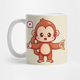Cute Monkey Holding Banana Cartoon Mug